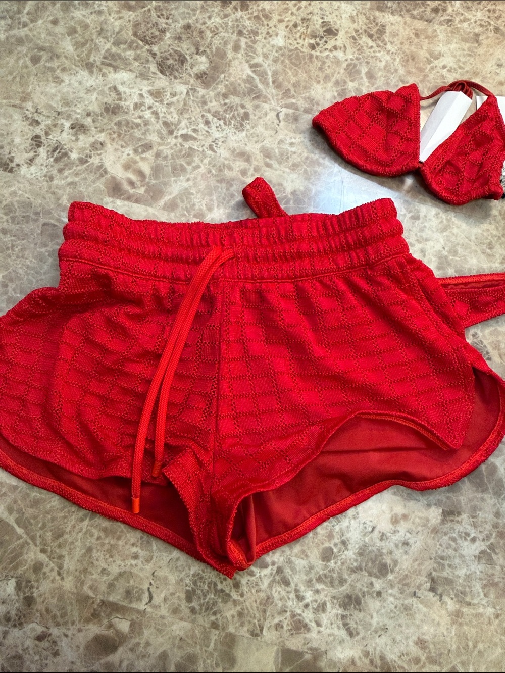 triangl swimwear Red Crochet Triangle Bikini Set with Cover-Up - Picture 8 of 9